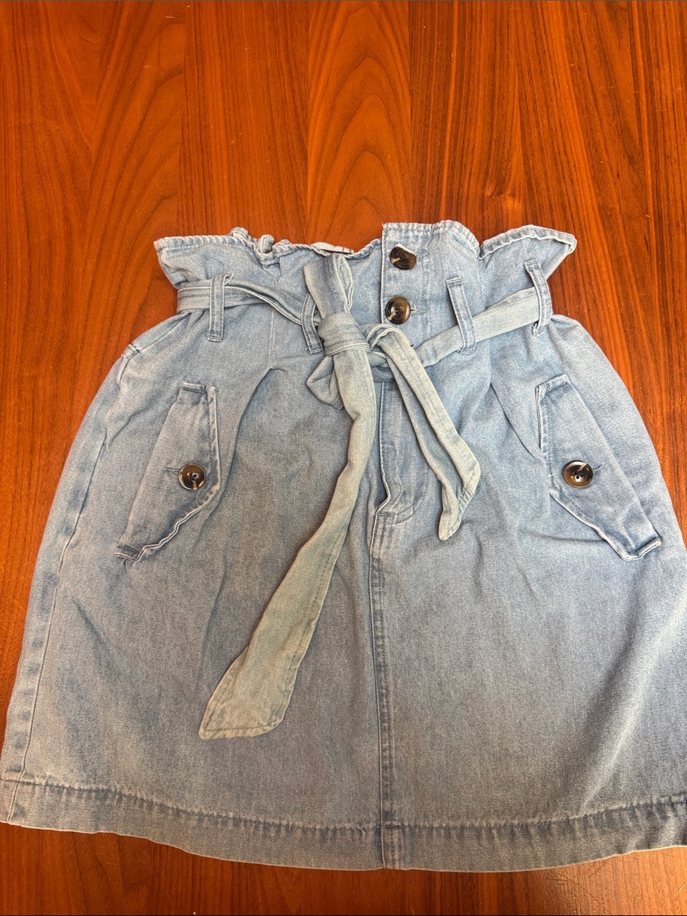 Who What Wear Light Blue Denim Paperbag Waist Mini Skirt with Tie